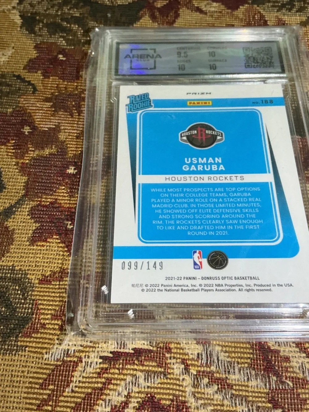 Usman Garuba 2021-22 Donruss Optic Lime Green 188 numbered /149 graded Arena 10